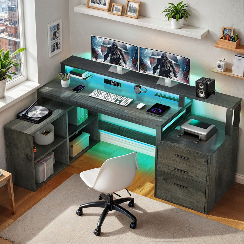 Ivy Bronx Cristel 65.4'' W L-Shaped Computer Desk & Reviews | Wayfair